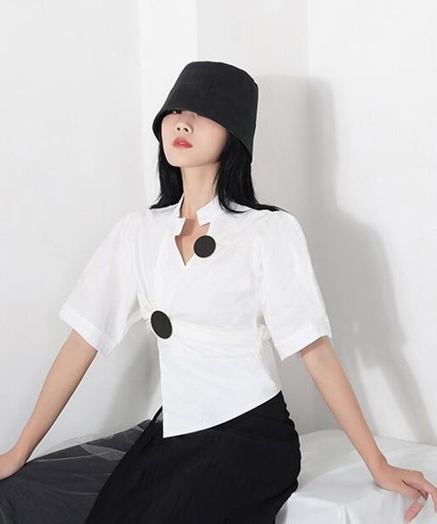 Circle Accent Asymmetric Blouse